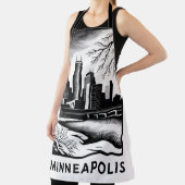 Minneapolis Skyline Black and White Woodcut Winter エプロン (インサイチュ)