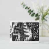 Minneapolis Skyline Black and White Woodcut Winter ポストカード (スタンド正面)