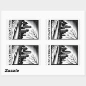 Minneapolis Skyline Black and White Woodcut Winter 長方形シール (シート)