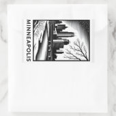 Minneapolis Skyline Black and White Woodcut Winter 長方形シール (バッグ)