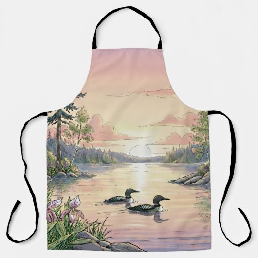 Minnesota Lake Sunset with Loons, Apron エプロン (正面)
