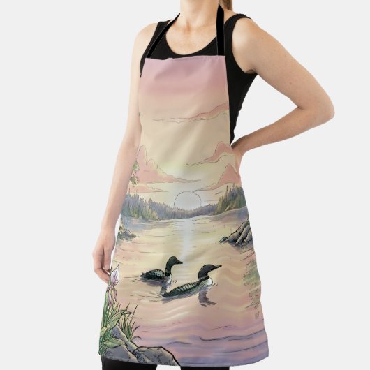 Minnesota Lake Sunset with Loons, Apron エプロン (インサイチュ)