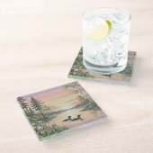 Minnesota Lake Sunset with Loons, Coaster ガラスコースター (アングル)