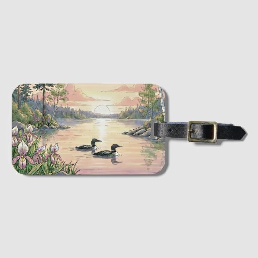 Minnesota Lake Sunset with Loons, Luggage Tag ラゲッジタグ (正面横)