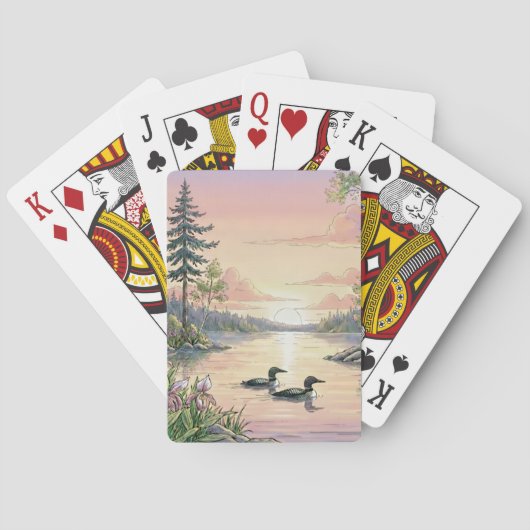 Minnesota Lake Sunset with Loons, Playing Cards トランプ (裏面)