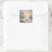 Minnesota Lake Sunset with Loons, Stickers スクエアシール (バッグ)