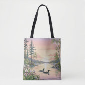 Minnesota Lake Sunset with Loons, Tote Bag トートバッグ (正面)