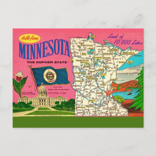 Minnesota Lakes Map Postcard  ポストカード (正面)