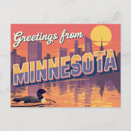Minnesota Loon and City Skyline ポストカード