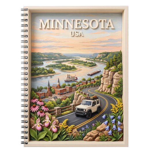 Minnesota Road Trip Landscape 3D Textured River ノートブック (正面)