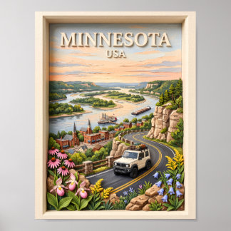 Minnesota Road Trip Landscape 3D Textured River ポスター