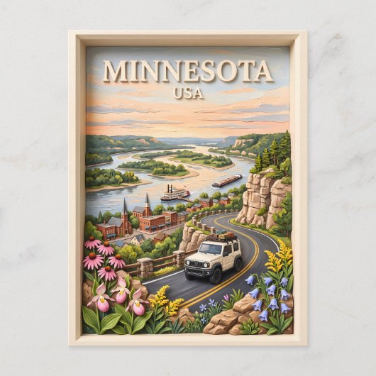 Minnesota Road Trip Landscape 3D Textured River ポストカード (正面)