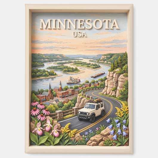 Minnesota Road Trip Landscape 3D Textured River マグネット (正面)