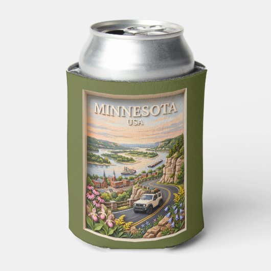 Minnesota Road Trip Landscape 3D Textured River 缶クーラー (缶正面)