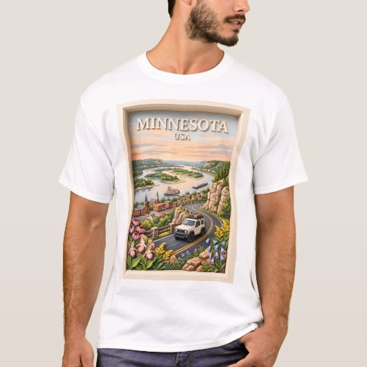 Minnesota Road Trip Landscape 3D Textured River Tシャツ (正面)