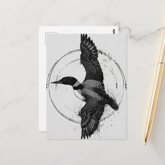 Minnesota State Bird Loon in Flight ポストカード (正面/裏面インサイチュ)