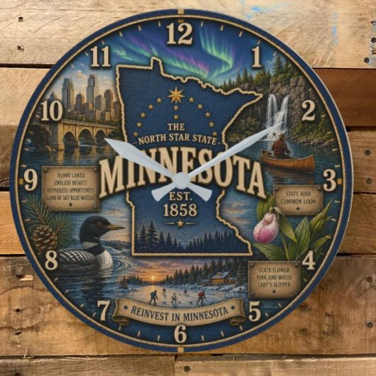 Minnesota State North Star State Lake Wilderness ラージ壁時計