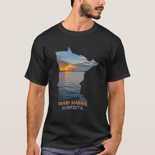 Minnesota State Outline Grand Marais Sunset  1 Tシャツ (正面)