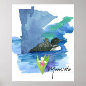 Minnesota State Shape Loon Water Lady Slipper ポスター (正面)