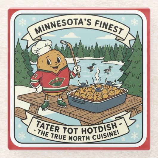 Minnesota Tater Tot Hotdish Retro Mascot Coaster ガラスコースター (正面)