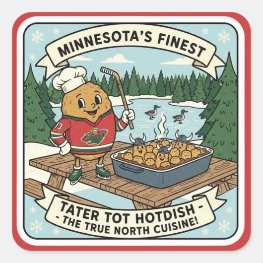 Minnesota Tater Tot Hotdish Retro Mascot Sticker スクエアシール (正面)
