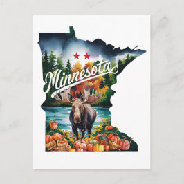 Minnesota USA State Shaped Vintage Watercolor ポストカード