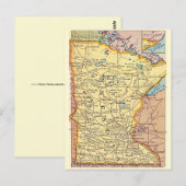  Minnesota Vintage Map Postcard  ポストカード (正面/裏面)