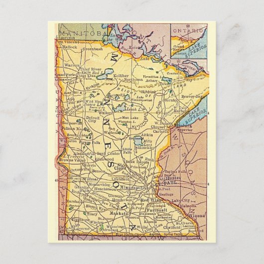  Minnesota Vintage Map Postcard  ポストカード (正面)