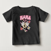 Minnie Mouse Mama Peace Sign Flowers Black T-Shirt ベビーTシャツ (正面)