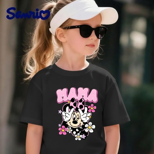 Minnie Mouse Mama Peace Sign Flowers Black T-Shirt ベビーTシャツ