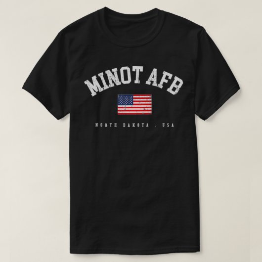 Minot AFB NDレトロアメリカ国旗USA市名 Tシャツ (デザイン正面)
