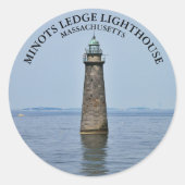 Minots Ledge Light house Massachusetts Stickers ラウンドシール (正面)