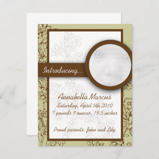 MintおよびBrown新生児発表カード 案内状 (正面/裏面)