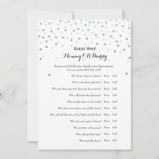 Mint 2xベビーシャワーゲームの願い |誰を推測する 招待状 (正面)