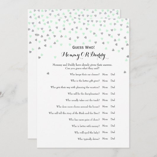 Mint 2xベビーシャワーゲームの願い |誰を推測する 招待状 (正面/裏面)