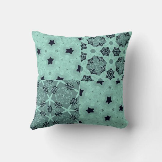 Mint and Black Floral Kaleidoscope クッション (裏面)