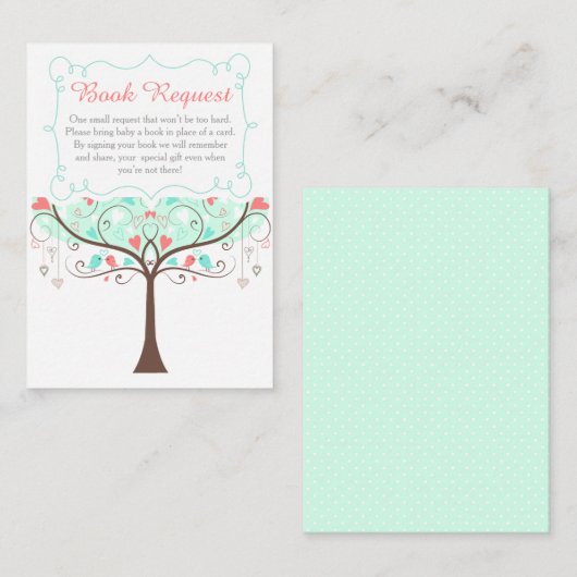 Mint and Coral Floral Baby Shower Book Request エンクロージャーカード (正面/裏面)