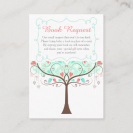 Mint and Coral Floral Baby Shower Book Request エンクロージャーカード