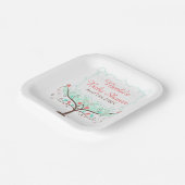 Mint and Coral Floral Bird Baby Shower  ペーパープレート (傾斜あり)