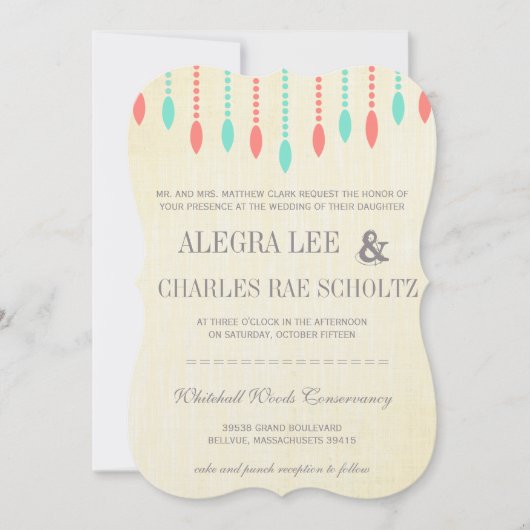 Mint and Coral Modern Tear Drop Beaded Invitation 招待状 (正面)