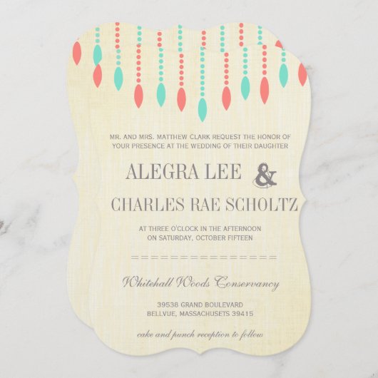 Mint and Coral Modern Tear Drop Beaded Invitation 招待状 (正面/裏面)