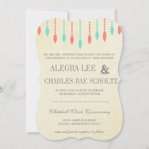 Mint and Coral Modern Tear Drop Beaded Invitation 招待状