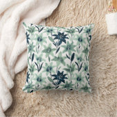 Mint and Navy Abstract Lily クッション (ブランケット)