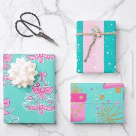 Mint and Pink Christmas ラッピングペーパーシート
