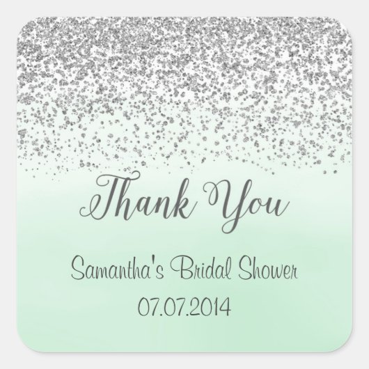 Mint and Silver Thank You Stickers スクエアシール (正面)