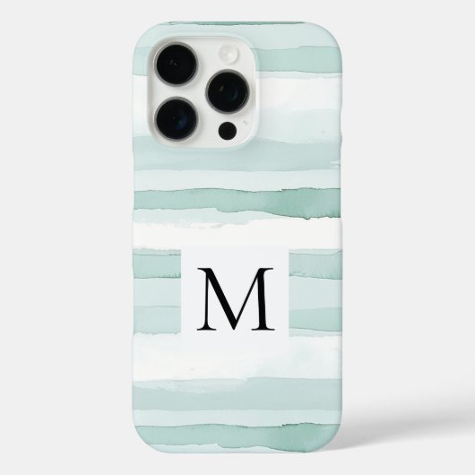 Mint Aqua Blue White Stripes Monogram Case-Mate iPhoneケース (裏面)