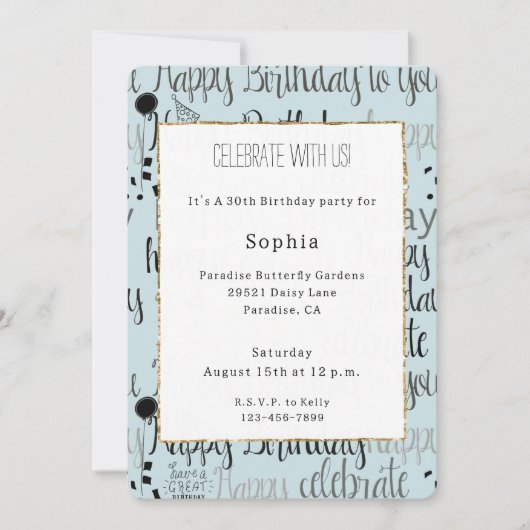 Mint Birthday Celebration Balloons Confetti  招待状 (正面)