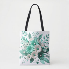 Mint Blossom Elegance Floral Charm tote bag トートバッグ