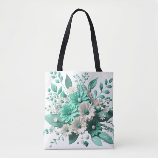 Mint Blossom Elegance Floral Charm tote bag トートバッグ (正面)
