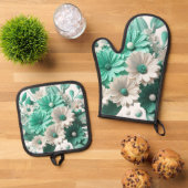 Mint Blossom Oven Mitt Set for Cook porta olla 鍋つかみ&鍋敷きセット (トップダウン)